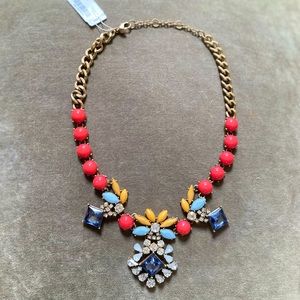 J Crew Vintage Gold Toned Necklace With Colorful Crystals And Beads